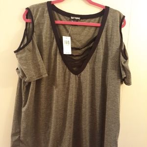 Hot Topic Cold Shoulder Striped Tee